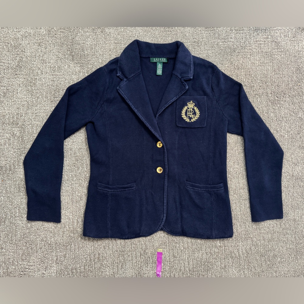 Ralph Lauren Navy Monogram Sweater Sz Medium Preppy Luxury Resortwear monogram